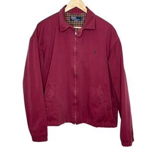 Vintage Polo Ralph Lauren Harrington Jacket Red Mens L Full Zip Cotton Chore